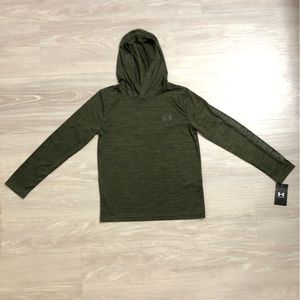 Dark Green Under Armour Long Sleeve Shirt with Hood | Youth Large